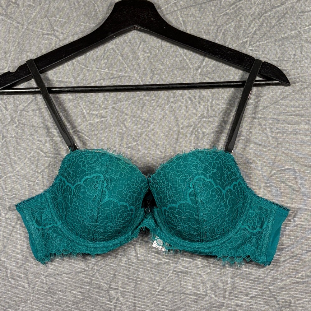 Victoria's Secret Bra Womens 36B Teal Dream Angels Lined Demi Lace Underwire